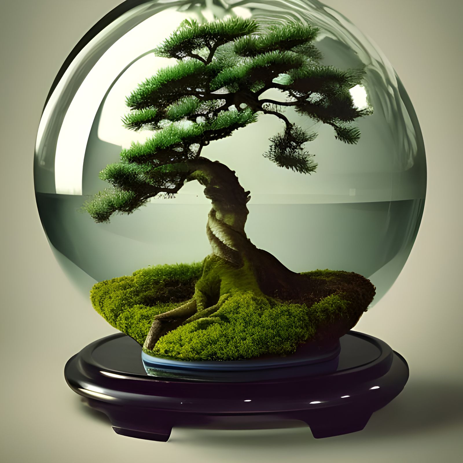 Bonsai Tree Inside Detailed Glass Globe