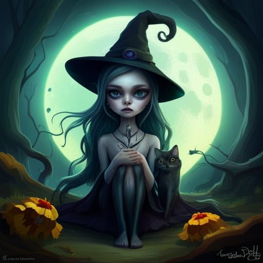 Cute Skeleton Creature with Kitten in Fantasy Art