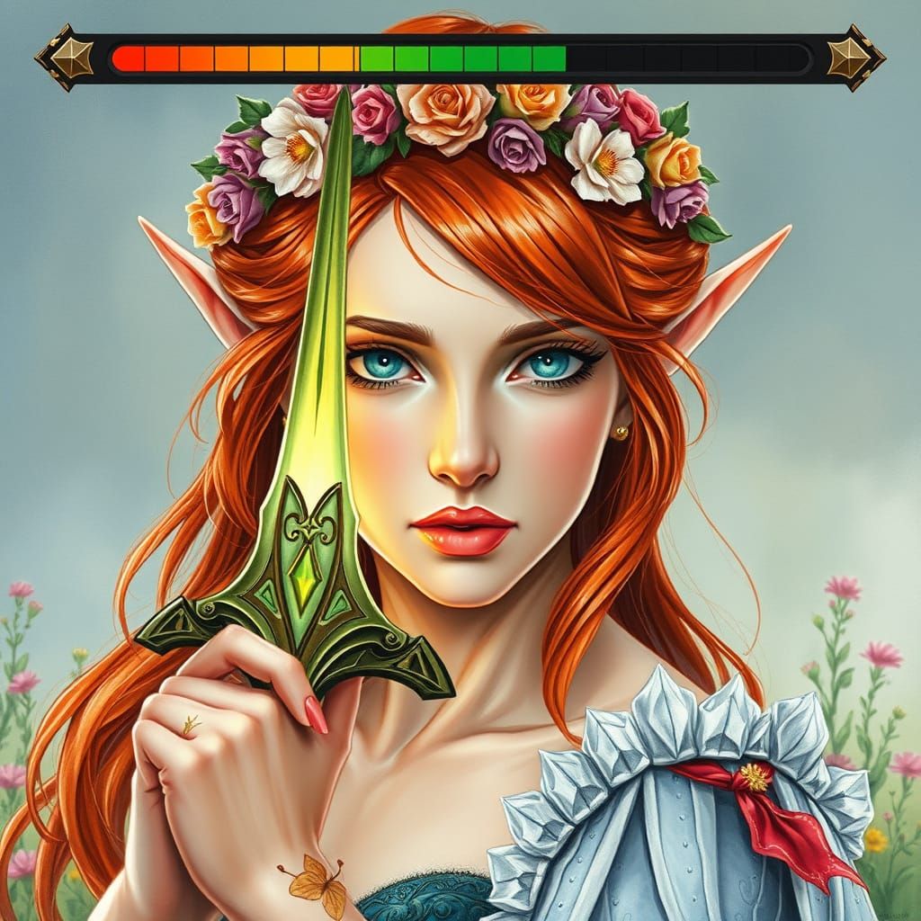 Majestic Autumn Elf Princess in Gouache Style