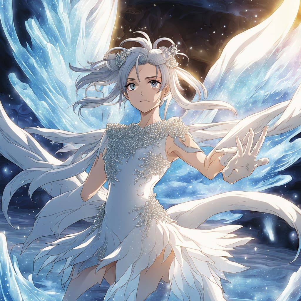 Anime Girl Ice Skating with Violin in Manga Style