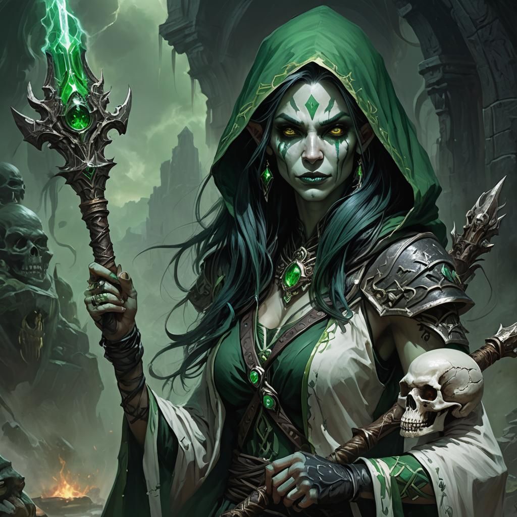 Troll Necromancer Woman in Dark Fantasy Style