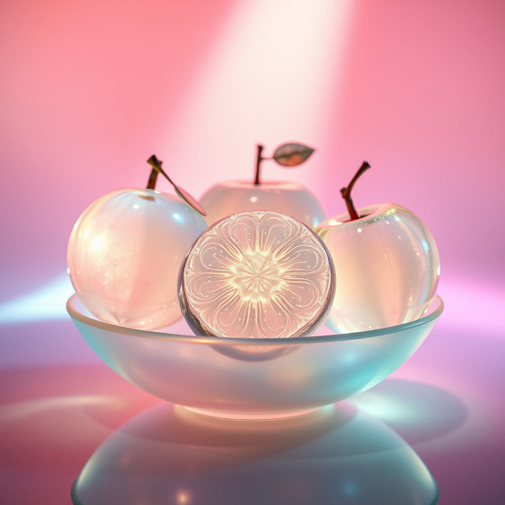 Glass Fruit Arrangement with Bioluminescent Glow