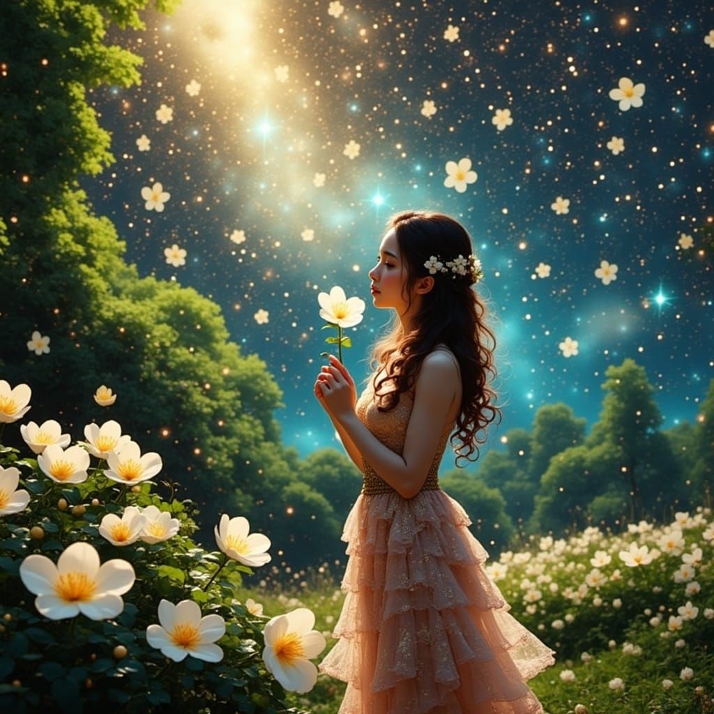Surreal Gardenia Goddess in Glittering Cosmos
