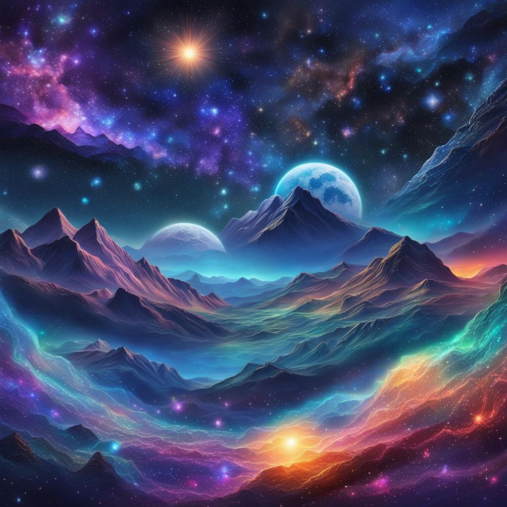 Majestic Night Sky: Holographic Astral Cosmic Illustration