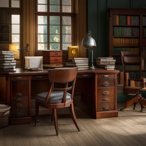 19th Century Office with Books and Antique Furniture