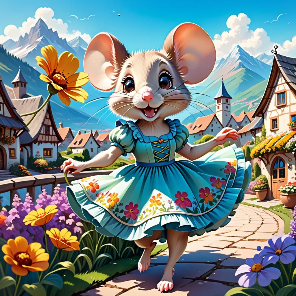 Cute Mouse Girl in Sunny Village: Masterpiece Illustration