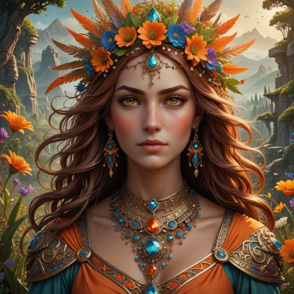 A stunning, close portrait of Rhea, the Mother of the Gods, ...