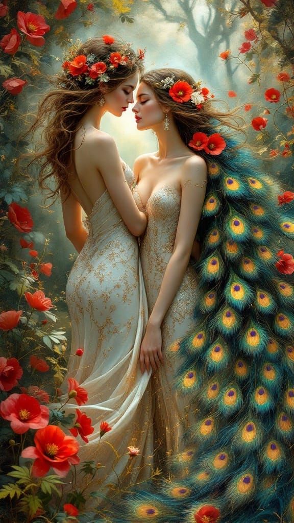 Ethereal Forms in Opulent Garden Scene