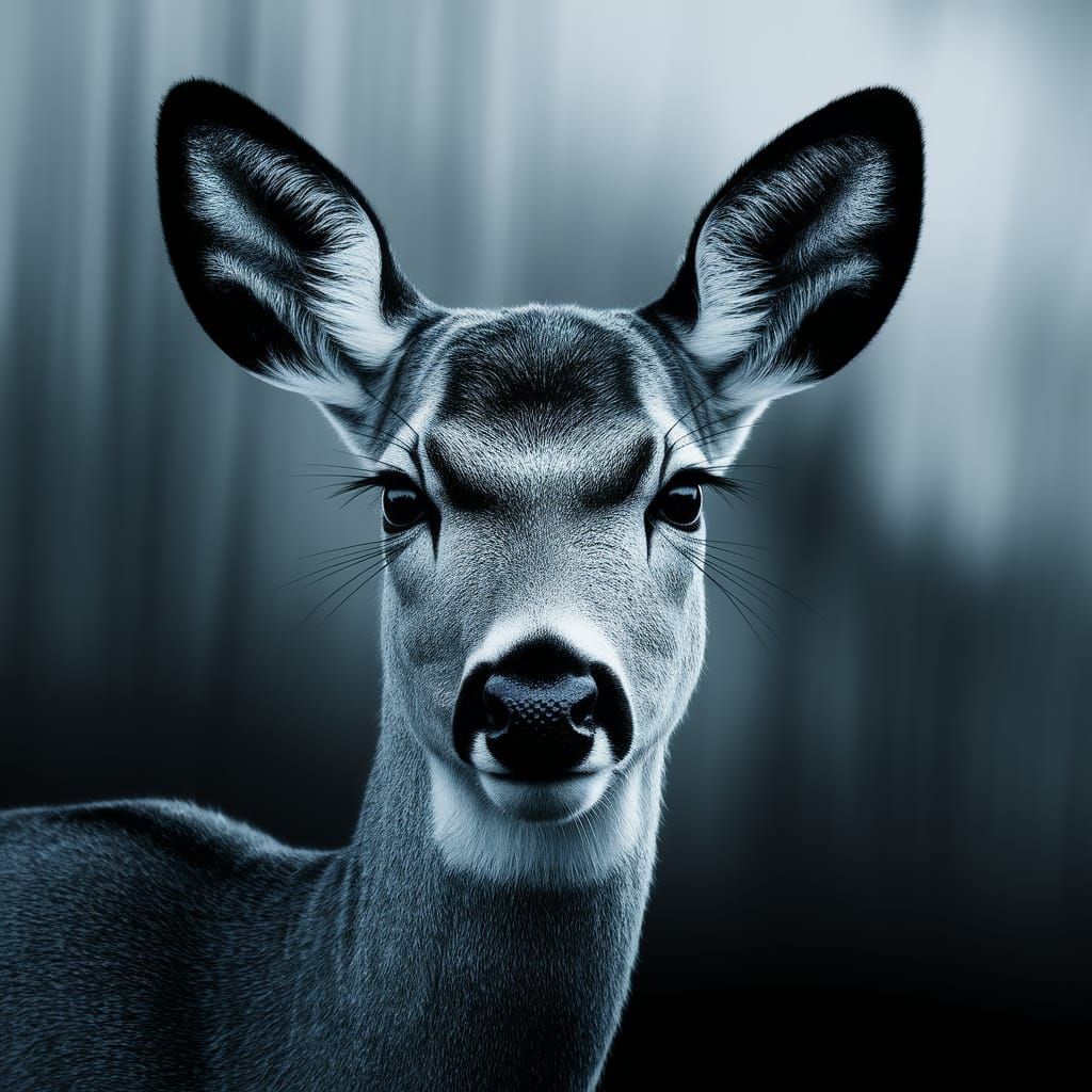 Mystical Deer Portrait in Blacklight Fog