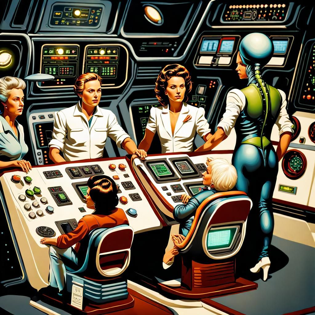 Aliens at Spaceship Control Panel: Hyperrealistic Concept Ar...