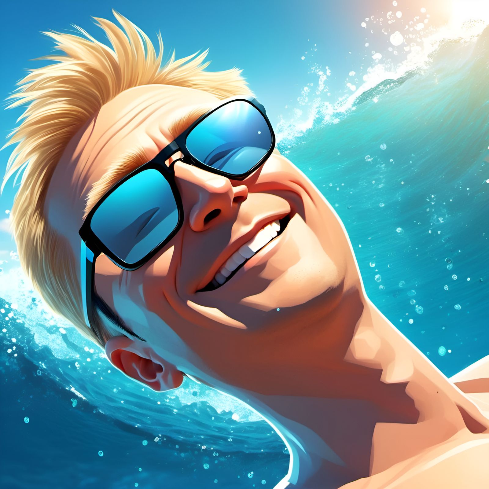 Handsome Man Relaxes on Sunny Beach in CGI Style