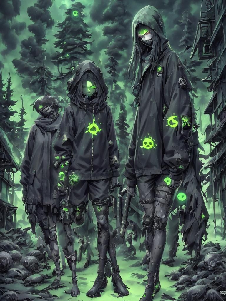 Cyberpunk Ninja-Zombie in Apocalyptic Forest