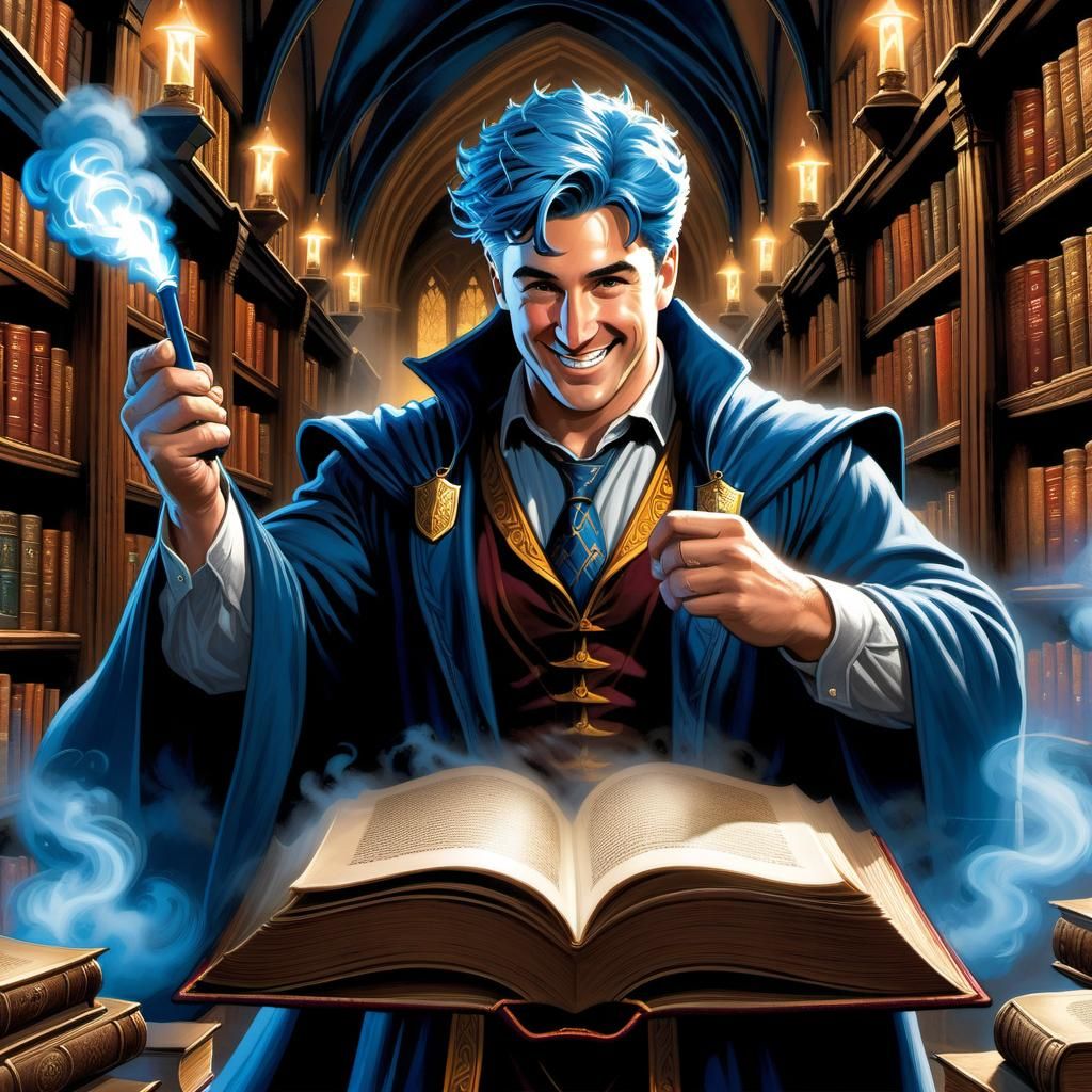 Joyful Hogwarts Wizard in Comic Book Style