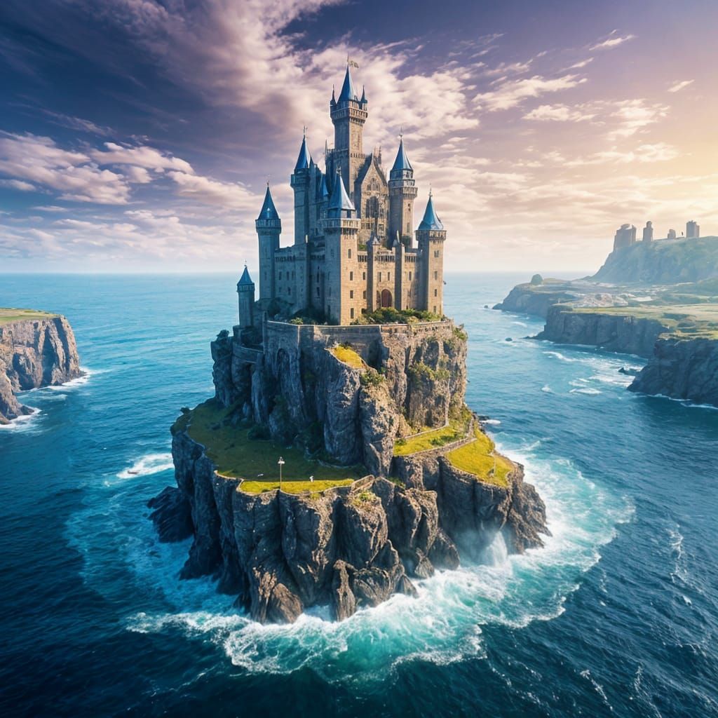 Seaside Castle on Rocky Outcrop Digital Painting