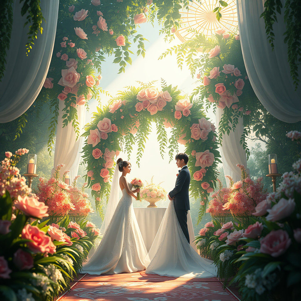 Ethereal Wedding Scene in Anime Style