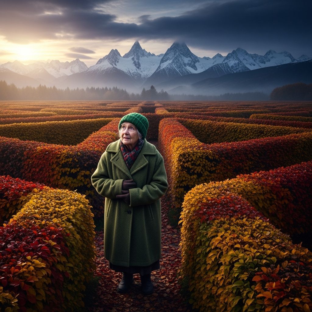 Lost in Maze: Autumnal Landscape with Mountains