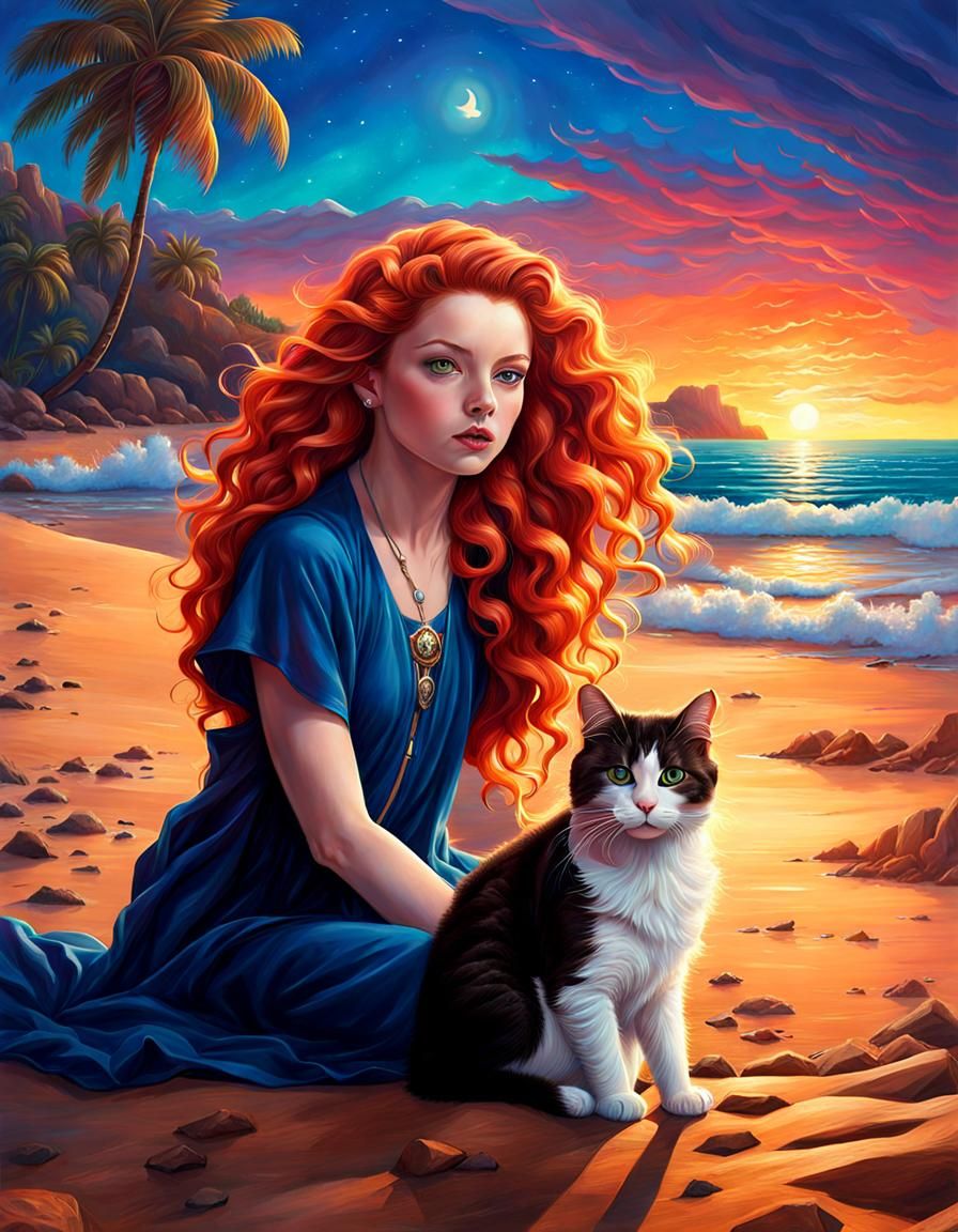 Francesca Capaldi on beach with cat
