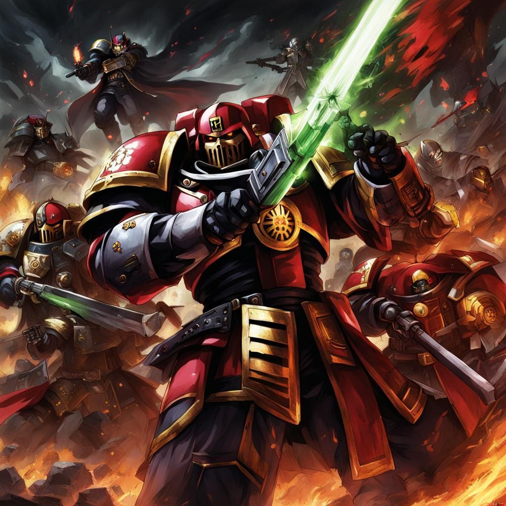 Warhammer 40k Battle Scene in Anime Style