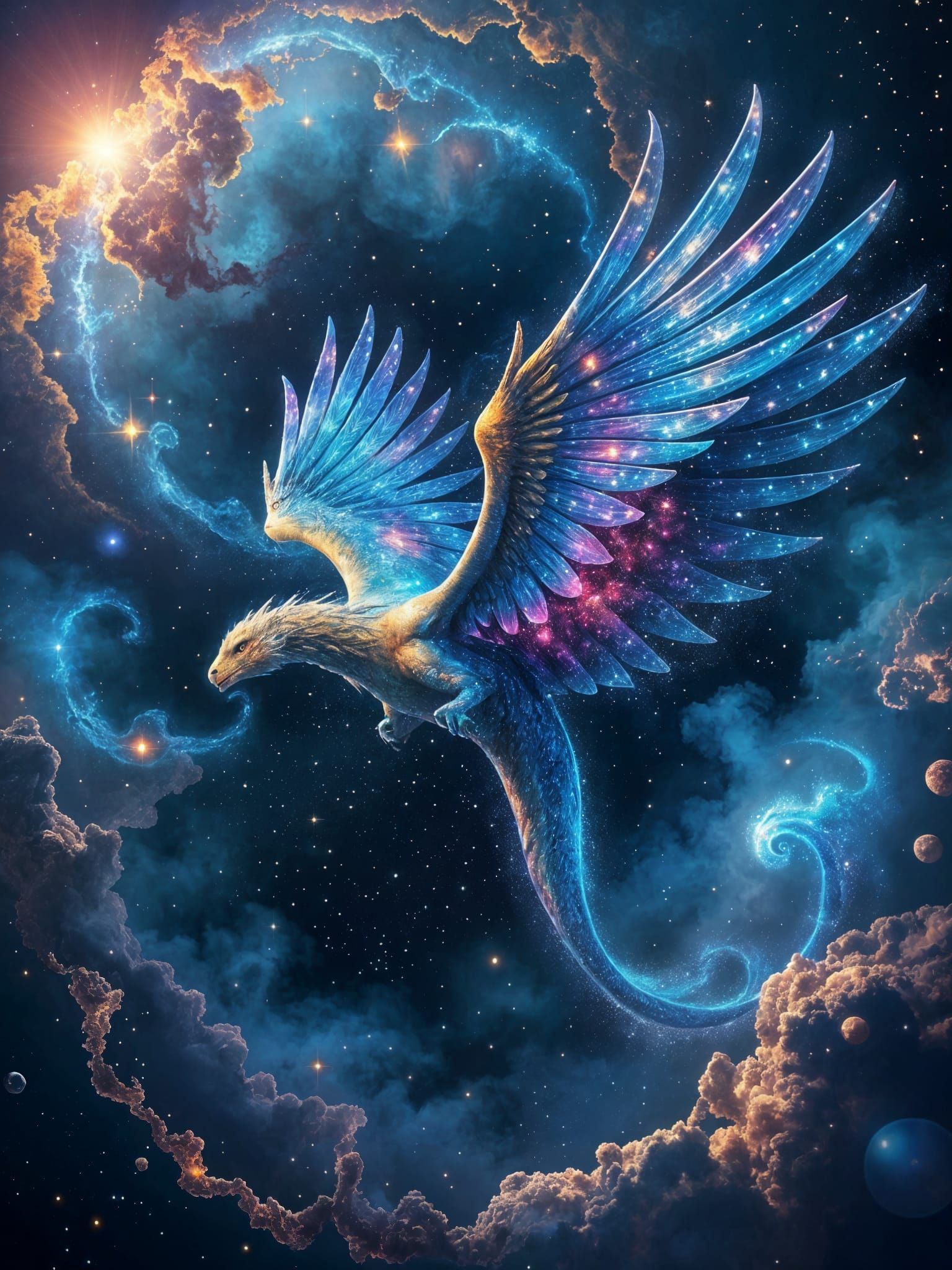 Winged Cosmic Entity Soaring Through the Void