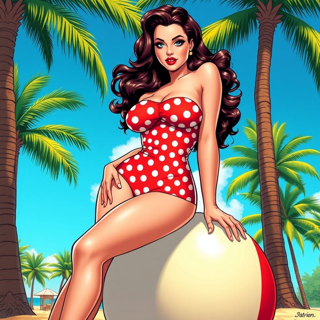 Pinup Girl in Polka Dots, Comic Book Style