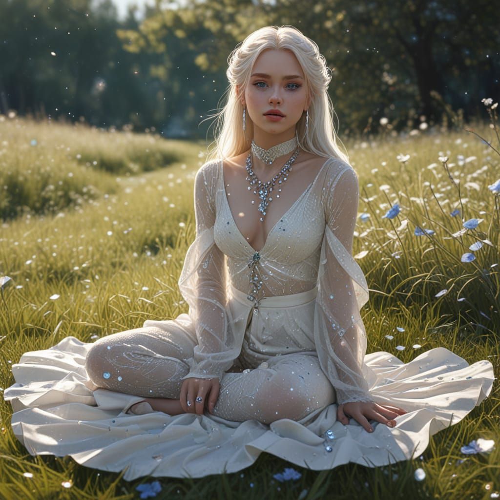 Glamorous Woman in Blue and White