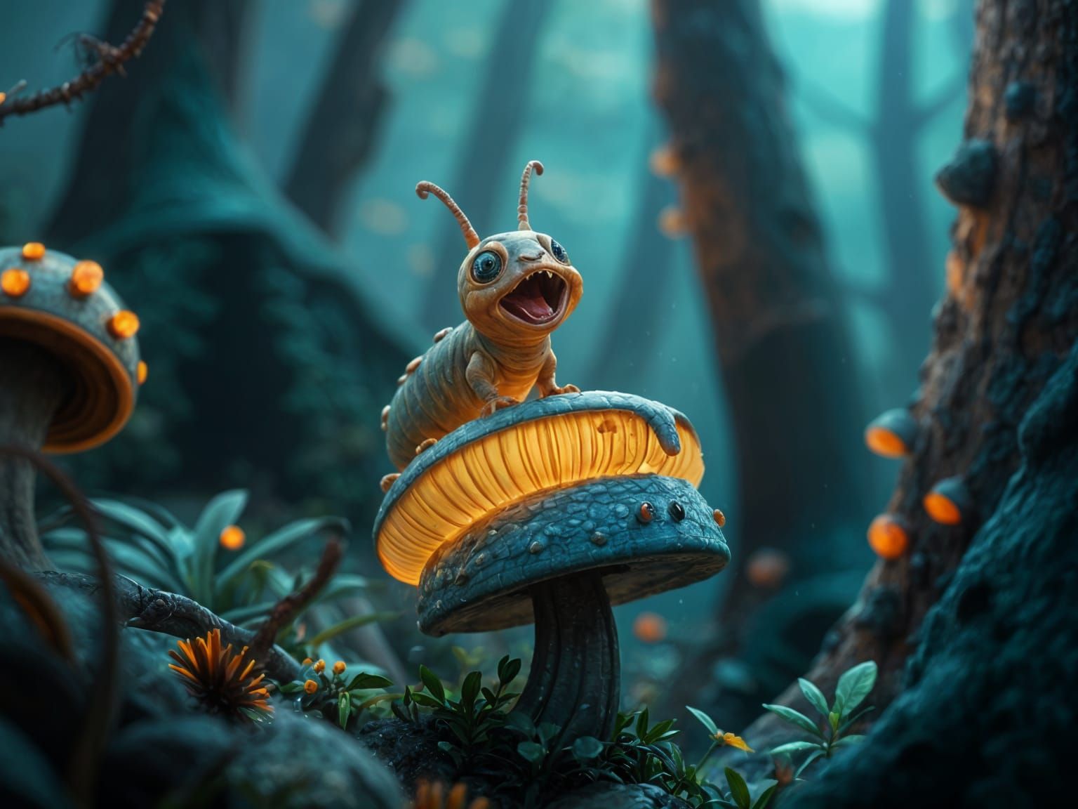 Excited Caterpillar in Detailed Matte Painting