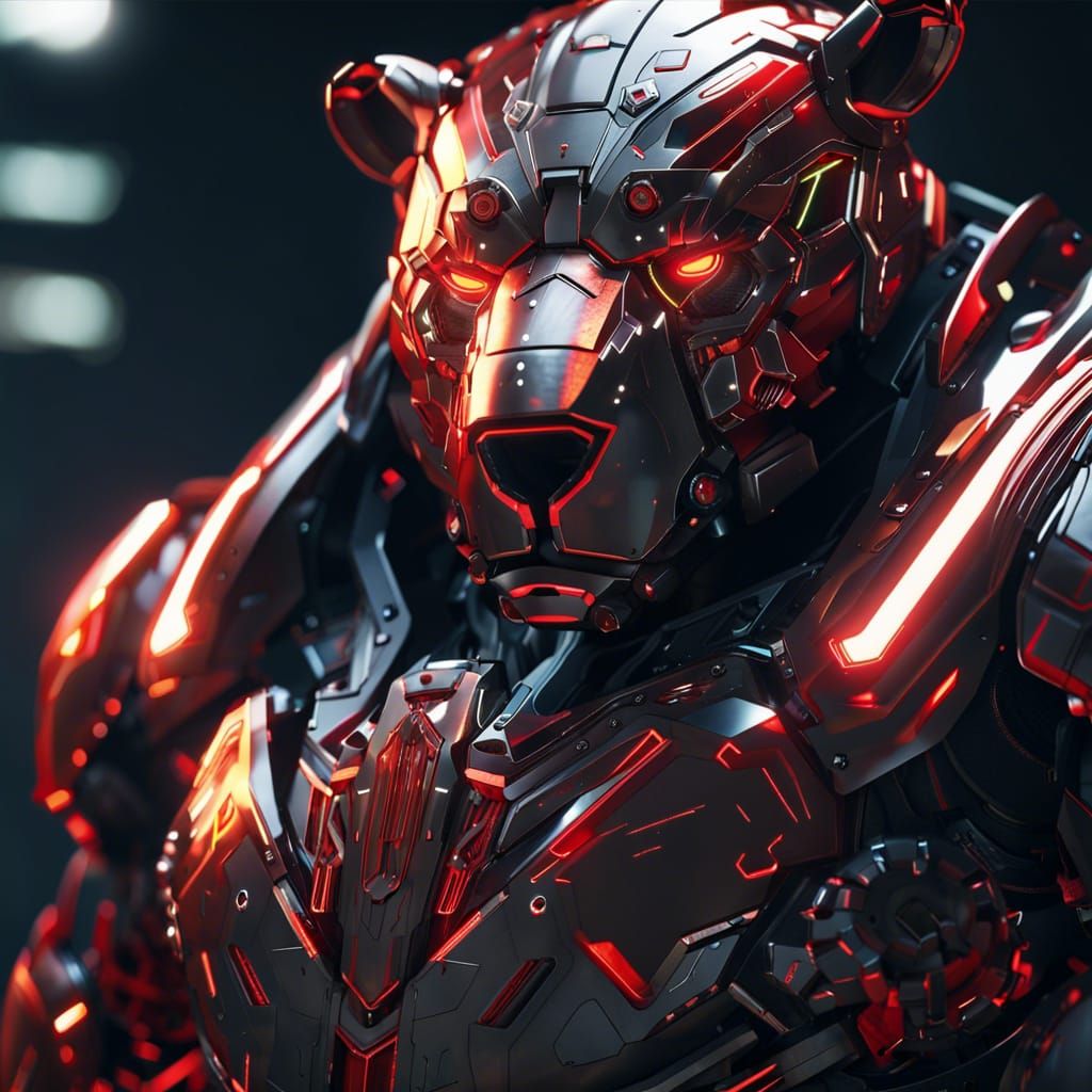 Bear-Headed Armor with Red Glow, Sci-Fi Render