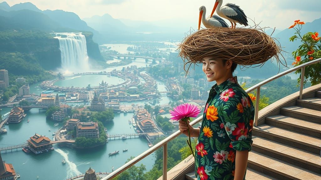 Utopian Floating City with Stork Nest Crown