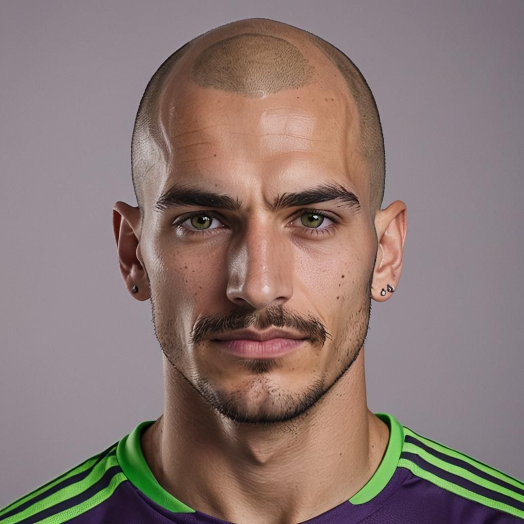 Detailed Portrait of Bald Spanish Soccer Player