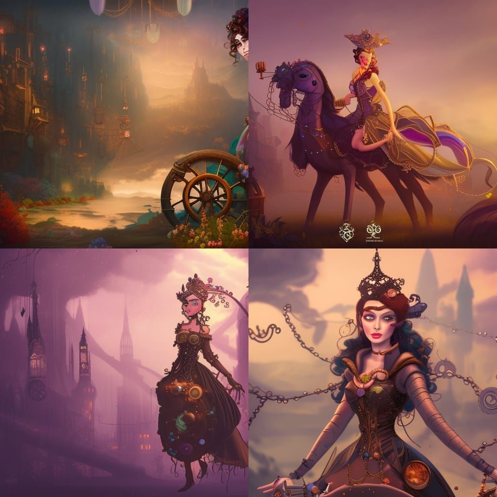 Steampunk Princess in Detailed Pastel Landscape