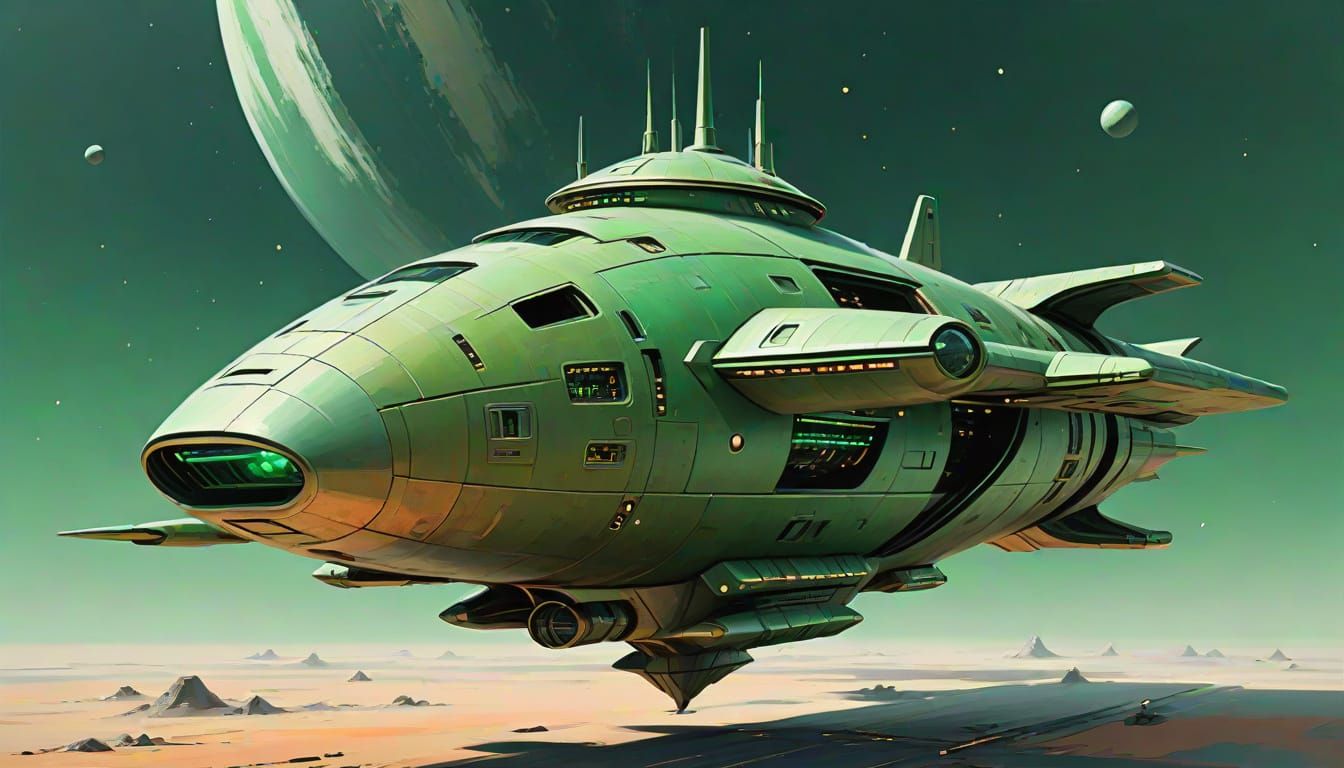 Mystical Spaceship Holding in Earthy Green Steel