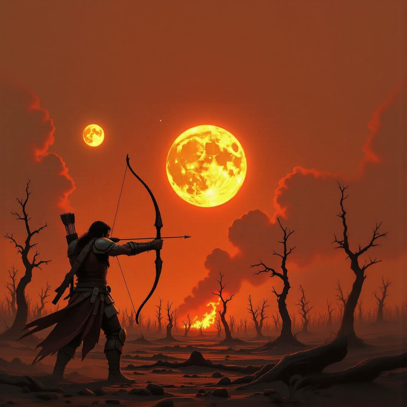 Man Shoots Sun in Scorched Landscape with Ten Suns