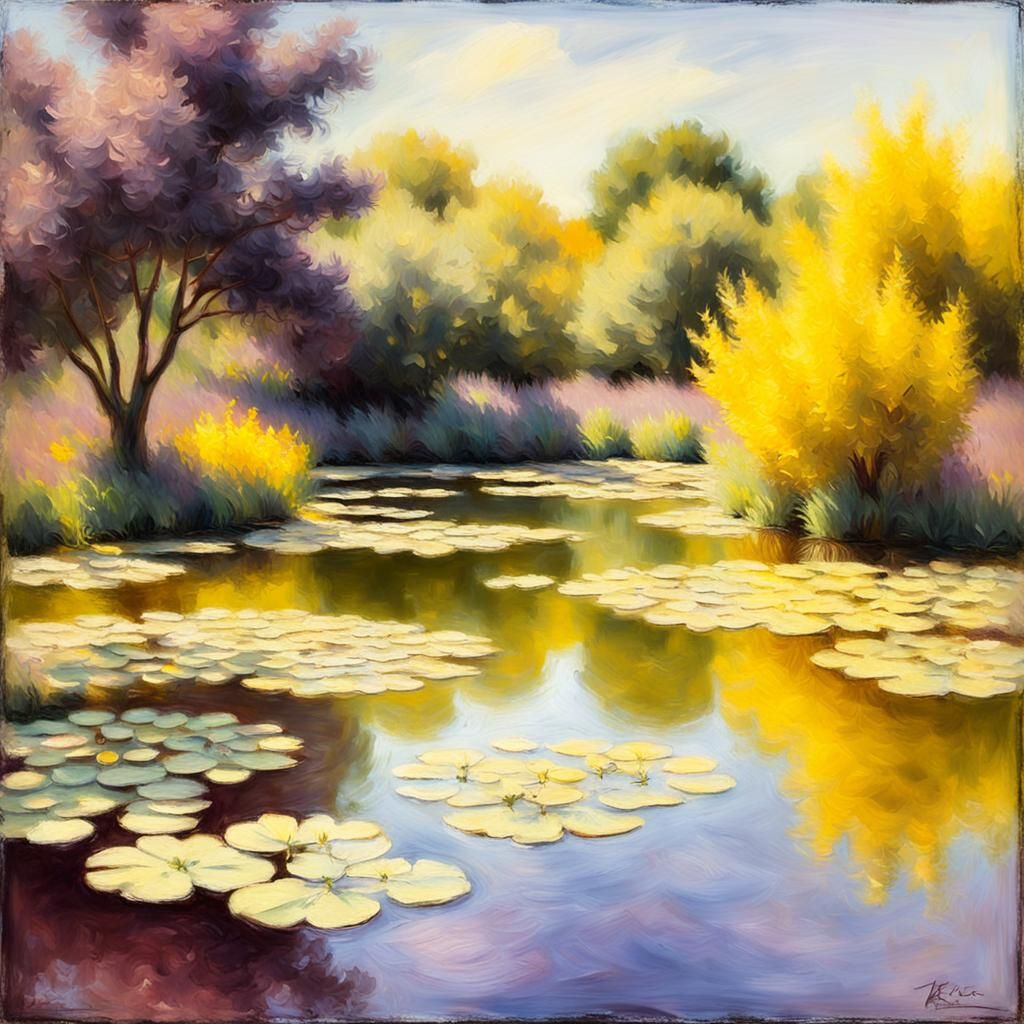 Lily Pond in Impressionistic Pastel Style