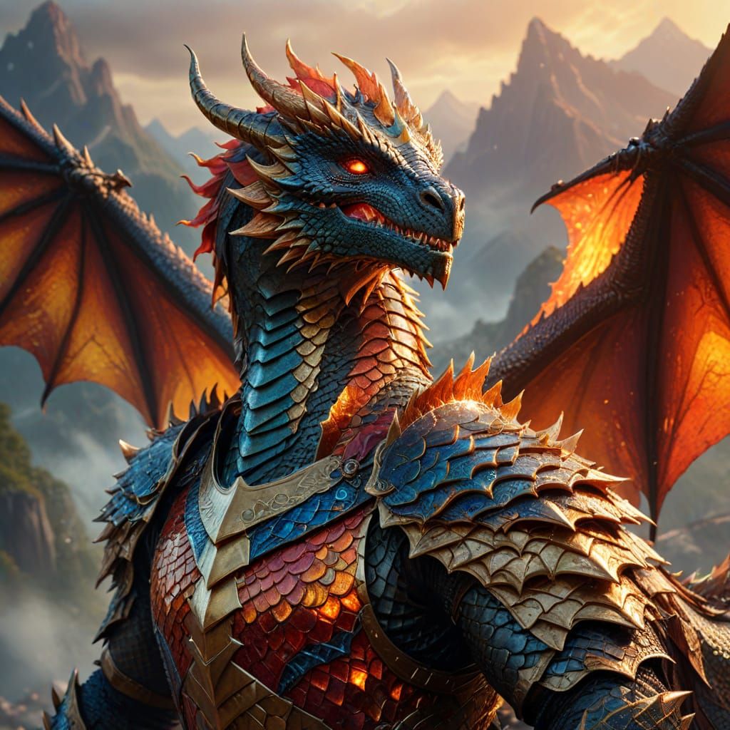 Epic Dragon Knight on Dragon, Fantasy Digital Art