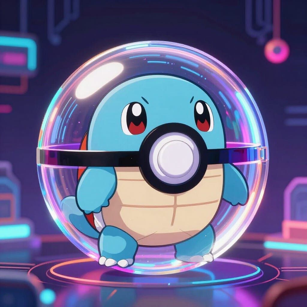 Squirtle Face in Transparent Crypto Pokeball