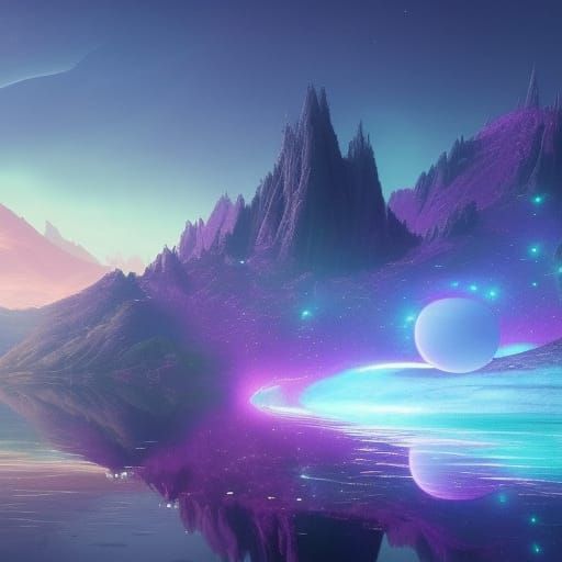 Dreamy Space Landscape with Bubbles, Fantasy Concept Art