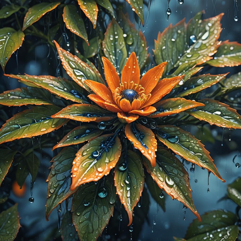 Orange Flower with Glistening Water Droplets