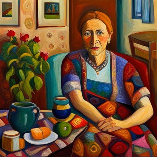 Patchwork Greyhound Mother in Expressionist Oil Painting