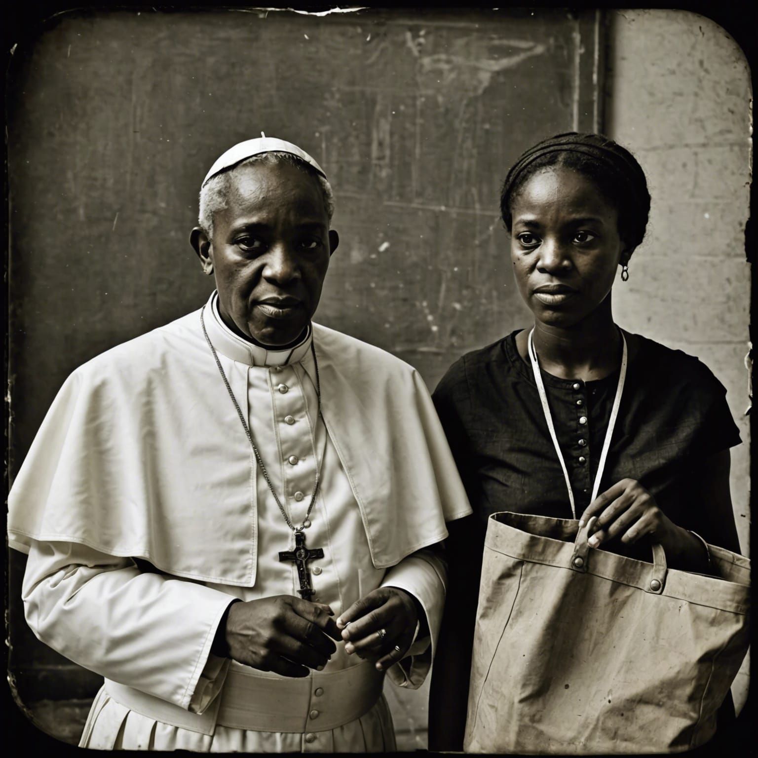 Vintage Portrait: African Woman and Pope in Wet Plate Style