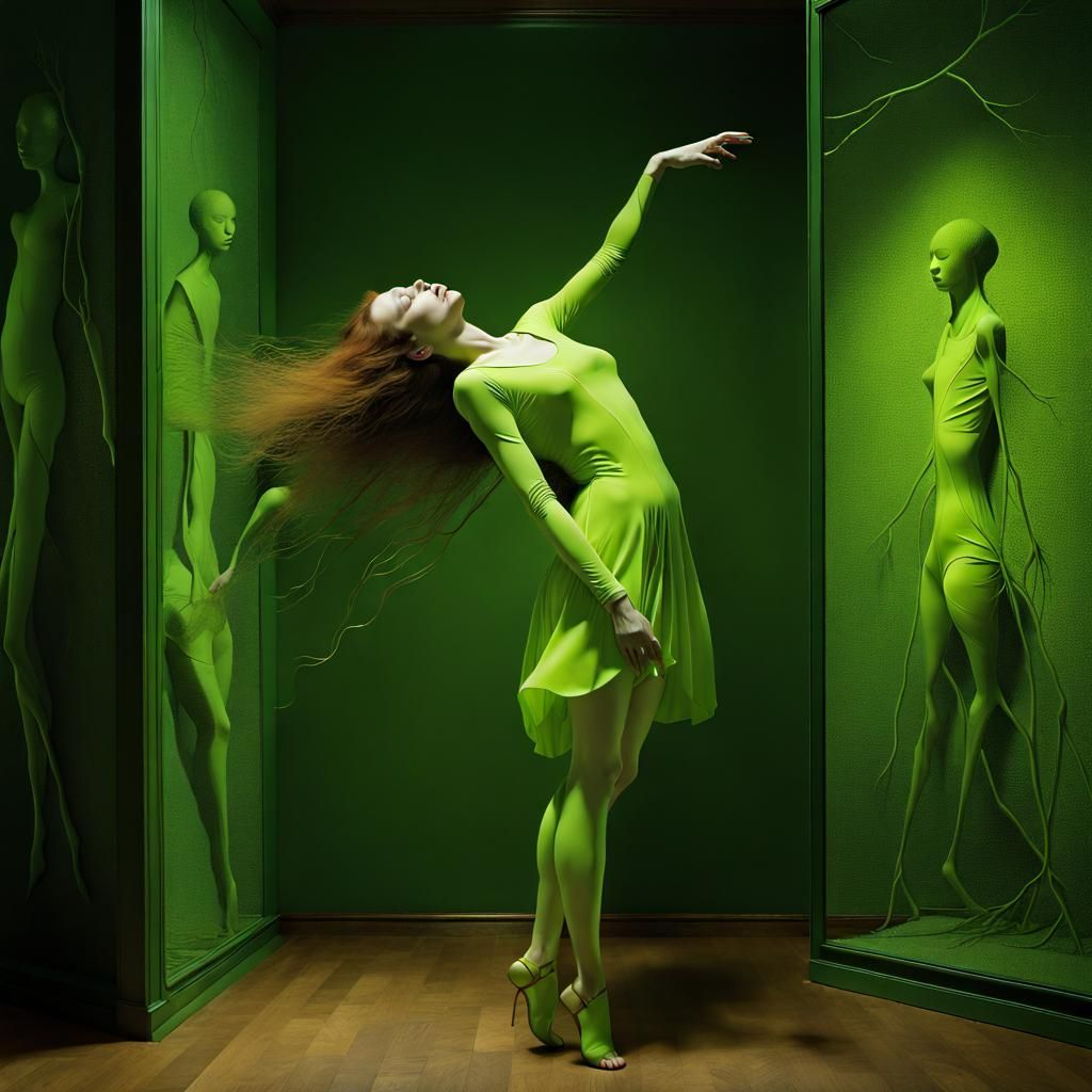 Glass Dancer in Lime Green: A Digital Art Piece