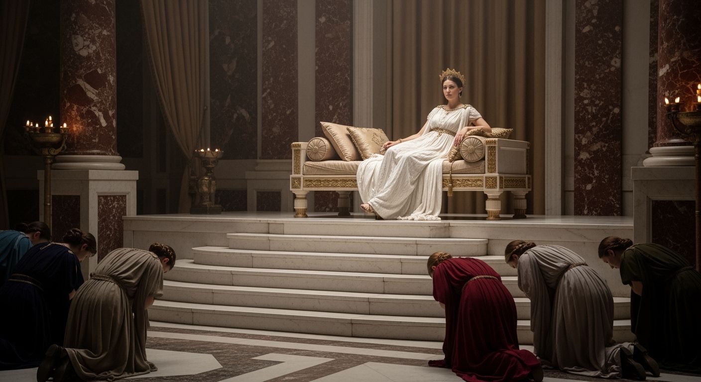 Majestic Roman Empress in Imperial Palace Throne Room