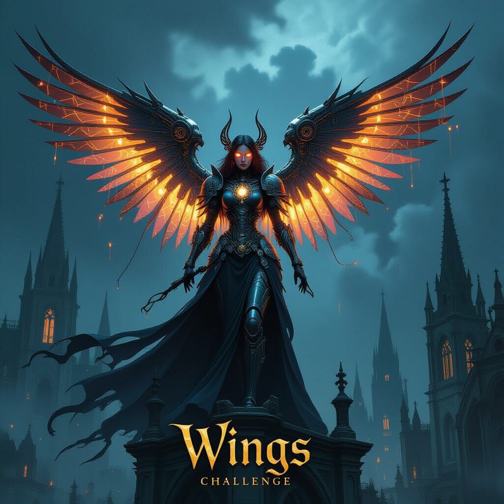 Gothic Cyborg Angel with Clockwork Wings