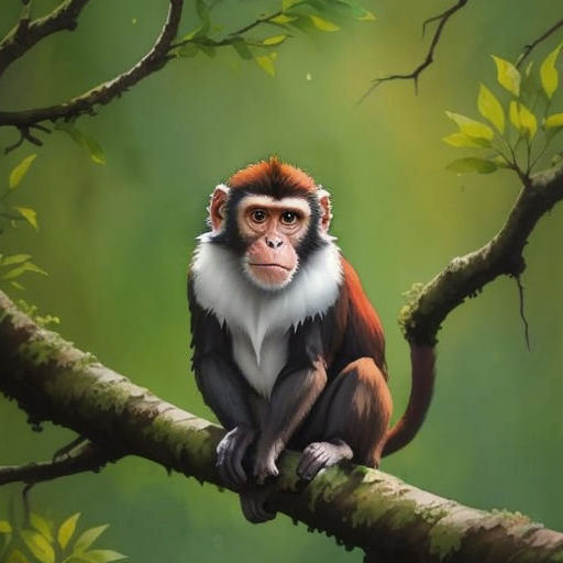 Vivid Monkey Wildlife Painting with Water Splash