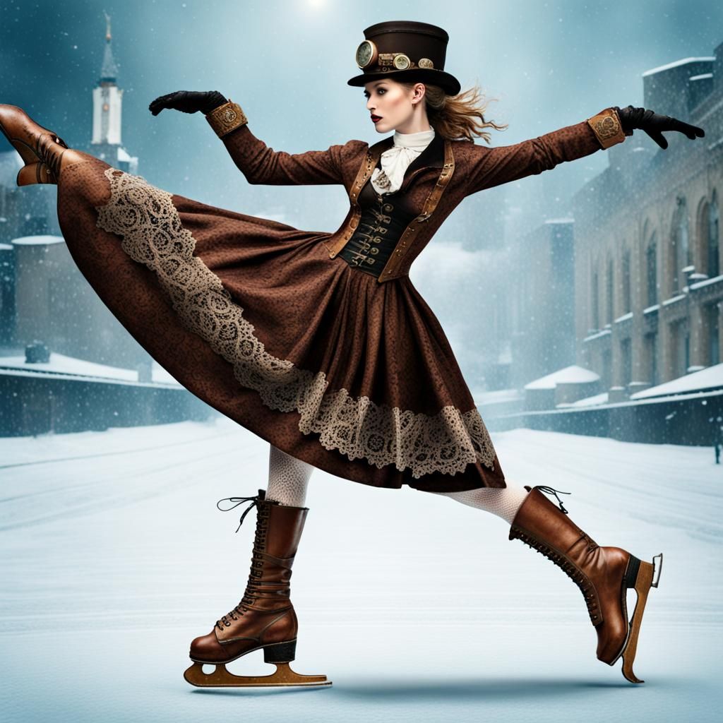 Steampunk Ice Skater in Mechanical Detail