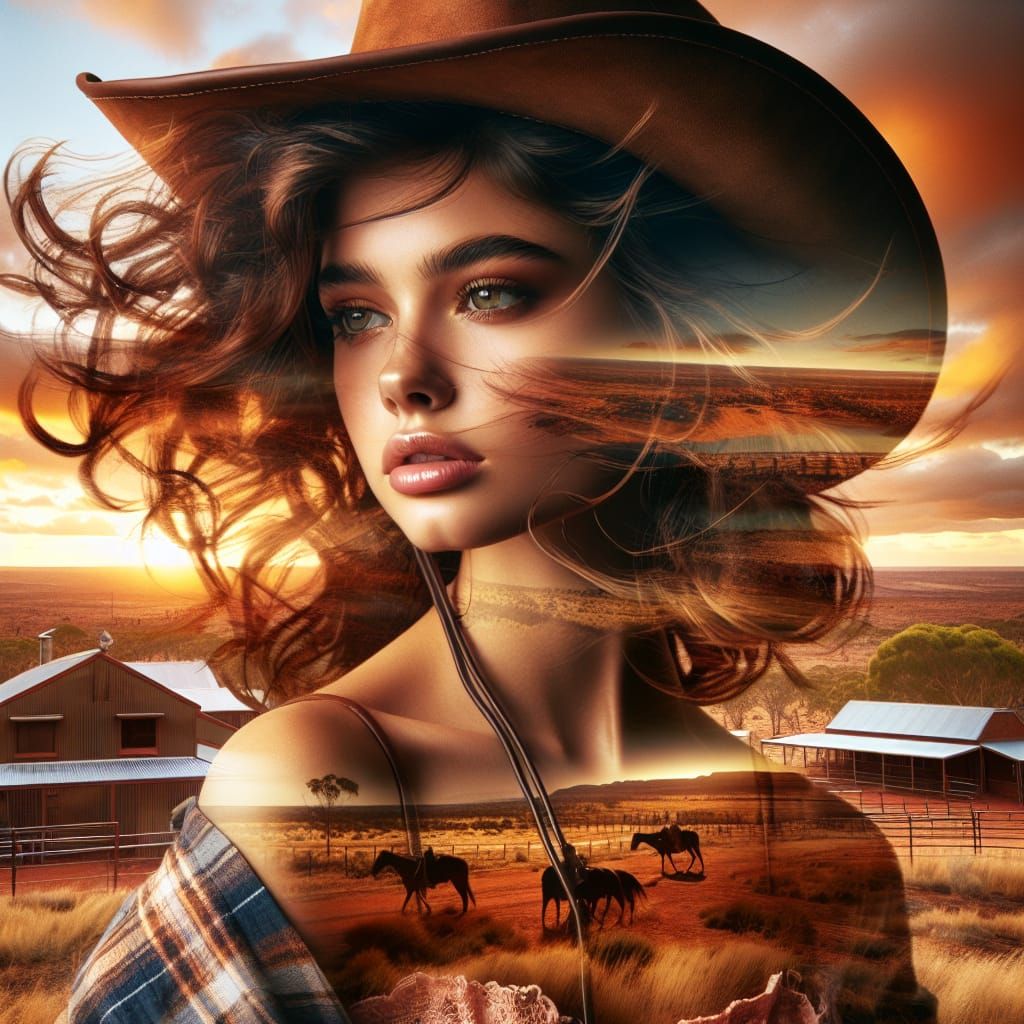 Outback Cowgirl in Sunset Splendor