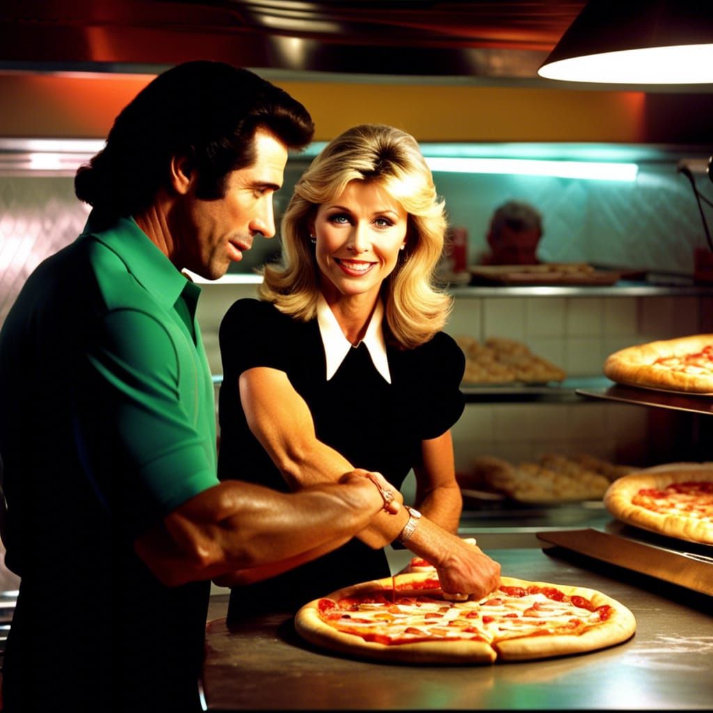Olivia Newton-John and John Travolta Baking Pizza