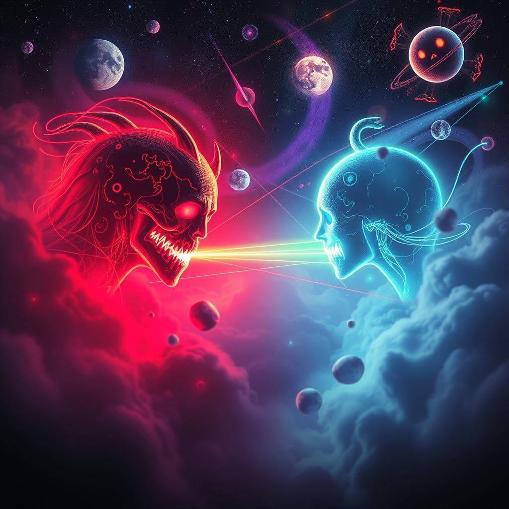 Glowing Neon Cosmic Serenade in Binary Horror