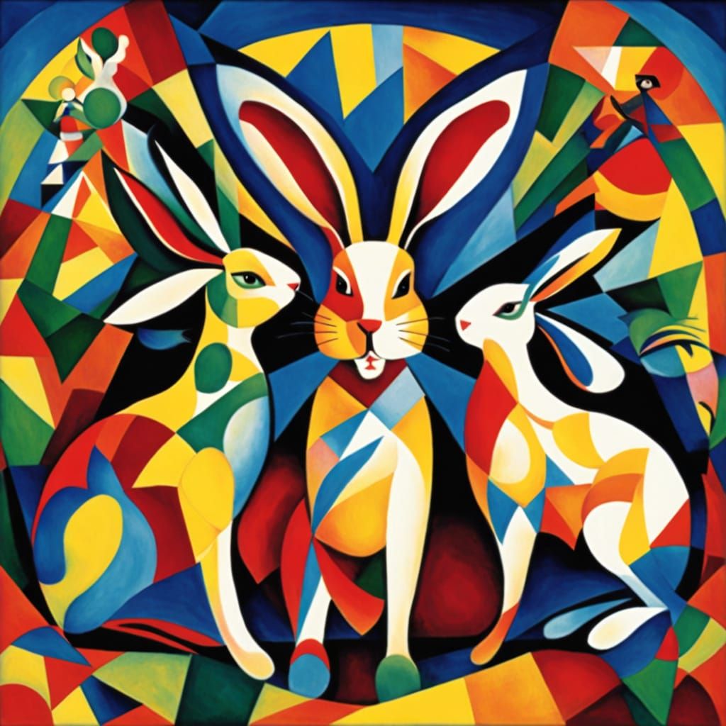 Kaleidoscopic Rabbits and Hares in Abstract Art Style