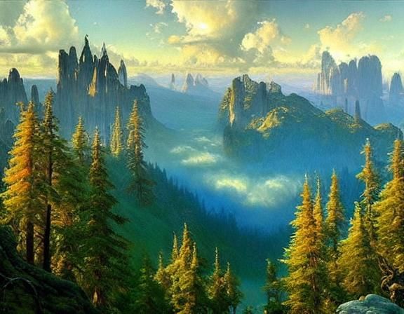 Ethereal Forest Moon Vistas in Oil