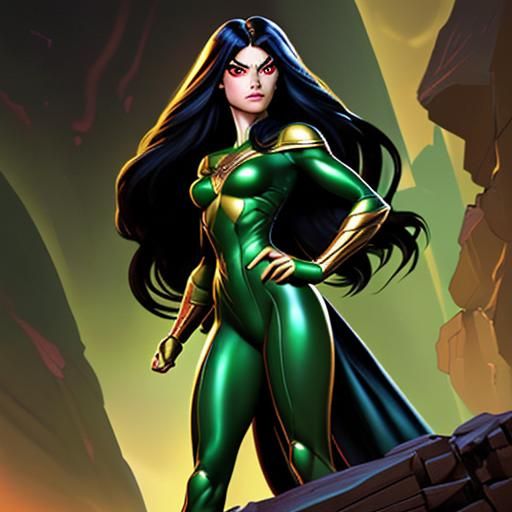 Comic Book Superheroine in Gold and Green